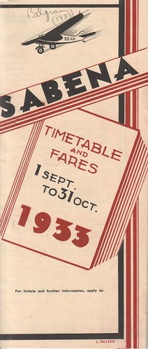 Sabena timetable 1933 - 1933/09/01,