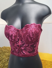 Charlotte Russe Bustier Lingerie Size Small Magenta Pink Lace Underwire Boned