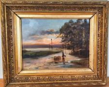 Pastoral Gender Scene Peasant with Sheep Oil/Canvas Late 19th Century Signed