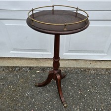Vintage Antique Solid Wood Round Plant Table Stand Metal Accents 12" Diameter