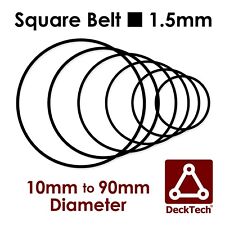 DeckTech 1.5mm Square Belt 10mm to 90mm Inner Diameter Rubber Motor ~1.4mm/1.6mm