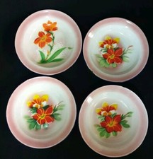 4 ANTIQUE HOLLOW PLATES TOLE ENAMEL FLORAL DECOR 22CM