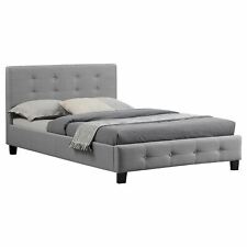 Lit simple avec sommier 120x190cm revêtement en tissu capitonné gris avec strass