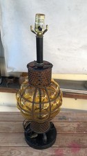 Amber Bubble~ Black Metal Cage Lamp W/ Lighted Base