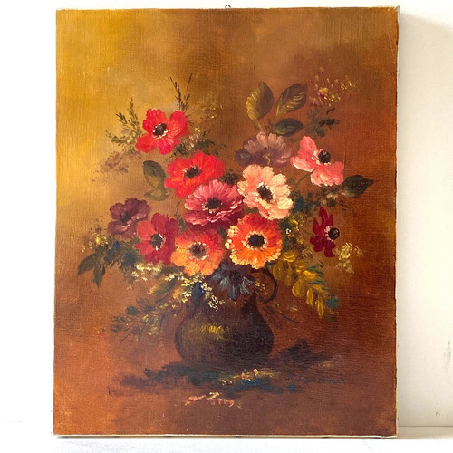 Ancien tableau hst - -, bouquet