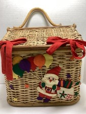 Vintage Wicker Basket Christmas Santa. Bag Ballon’s Stars Bows READ