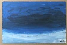 Small Contemporary Abstract Oil Painting Sky Landscape Sea Blue White Black Signed