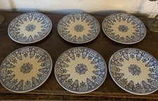 6 Assiettes Plates Anciennes Faience De Gien Decor Floral Bleu