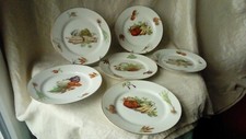 6 ASSIETTES A DESSERT EN PORCELAINE EPAISSE DECOR LEGUMES DES 4 SAISONS N°2 *