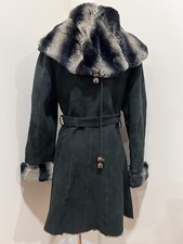 Leather Coat With Rex Rabbit Fur Trim Hooded Sz S