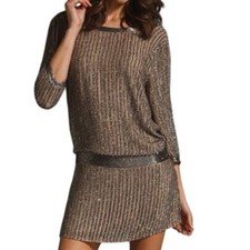 Parker XS Mini Dress Sequin Beaded Party Cocktail Flapper Nude Bronze Small