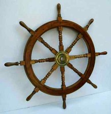 36'' Nautique Ancienne roue de bateau en laiton bois bateau direction mur déc...