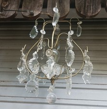 Ancien lustre cage en fer forgé et pampilles en état de marche - années 1960