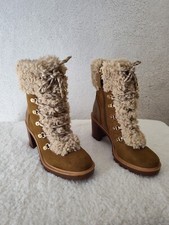 JLO Jennifer Lopez Women Boots 8M Brown Faux Fur Lined Lace Up Embellished Shoes