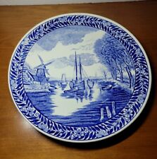 Vintage Boch Belgium Delfts Blue and White Windmill and Ship 11 3/8" Plate