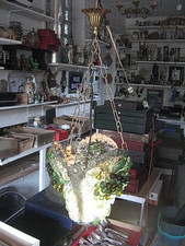 ++"533.9" ANTIQUE MURANO CHANDELIER BRONZE FRAME AND GLASS GRAPE BUNCHES