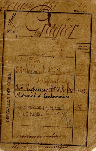 Livret militaire classe - militaire, 1868