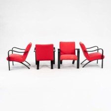 1990s Thonet Bentwood Lounge Chairs in Ebonized Wood with Red Fabric 4x Avail