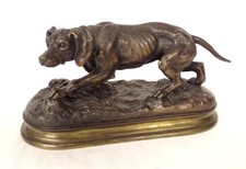 Bronze sculpture Pierre-Jules Mène dog hunting robbery at a standstill 20th century