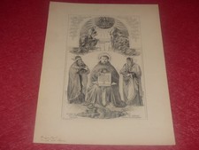 ORIGINAL DRAWING INK NINETEENTH SIGN E. BRUSH AFTER GOZZOLI (XVth) ST THOMAS AQUIN