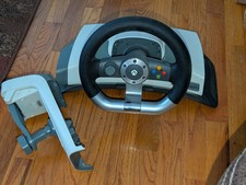 Microsoft Xbox 360  Racing Steering Wheel W/ Mount and foot pedal, MISSING CABLE