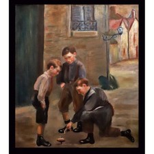 CHILDREN'S PAINTING WITH SPINNING TOP early 20th century / antique toy