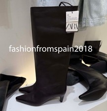 ZARA NEW WOMAN LEATHER KITTEN HEEL BOOTS BLACK 35-42 2014/510/800