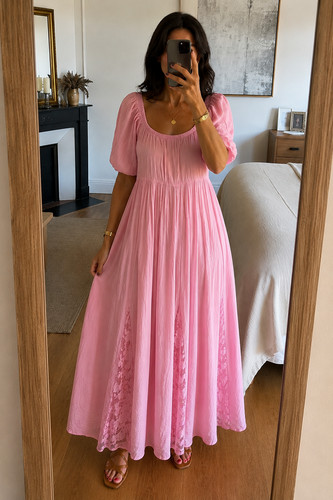 Robe bohème longue rose gaze - robe,