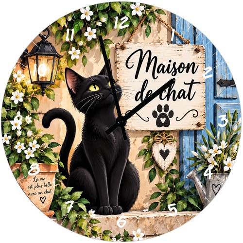 Horloge chat noir verre - chat,