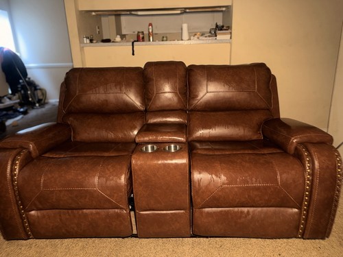 Brown leather power recliner - brown,