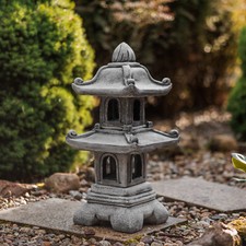 Pagode jap. Lanterne en pierre sculpture en pierre 65 cm 29 kg gris béton bla...