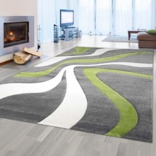 Tapis aux lignes courbes | entretien facile | vert gris & blanc