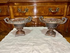 Vintage Pair Cast Iron Planters 5.45" Garden Urns Jardiniere French Neoclassical