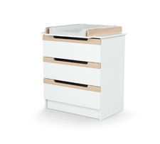Commode à langer 3 tiroirs en bois CARROUSEL Blanc et Hêtre Verni