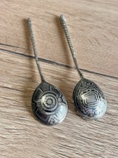 2 CUILLÈRES A CAVIAR EN ARGENT RUSSE NIELLÉ 84