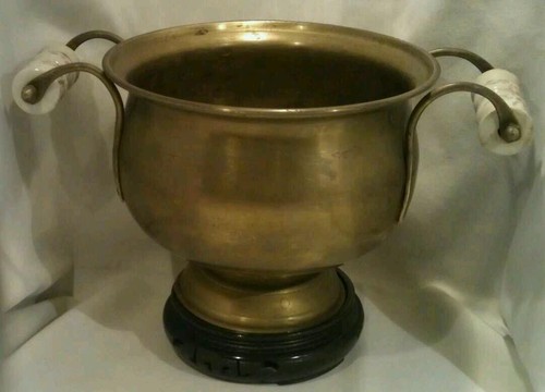 Brass pot with glazed ceramic - pot,