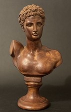 Vintage Classical Greek God Hermes Plaster Cast Bust Head Bronze Color 13”
