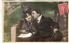 FRENCH ANTIQUE Postcard    "COQUIN DE PRINTEMPS"  - MAN WHISPERING IN LADY'S EAR