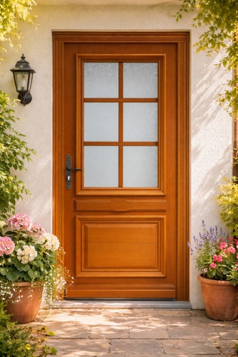 Porte entrée bois vitrée - porte,