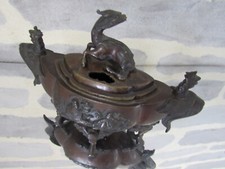 XIX  Brûle-parfum en bronze avec personnages Asiatique Japon Dragon