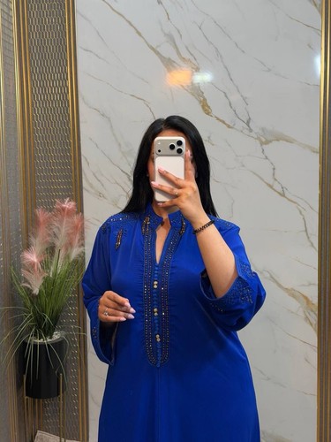 Caftan femme bleu manches
