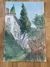 Ancienne Peinture Maison sur Papier Canson Signé 13 Décembre 1908 (L43)