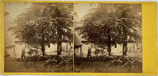 Varia stereo, wooden wheelbarrow, garden work vintage stereo card, 