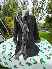 Superbe manteau veste noir suédine fausse fourrure XL / 42 ou T 14 ++++