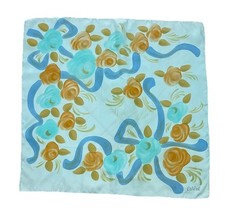 ESTEREL blue Silk Scarf. Floral Pattern. 39"/31". PGC
