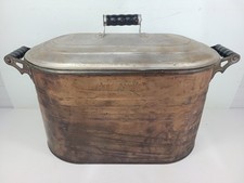 Vintage Antique Copper Boiler Cook Wash Tub Lid Wood Handles Atlantic (23x13x13)