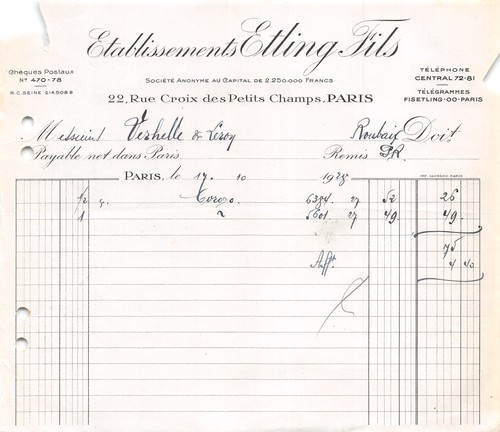 Facture 1928 boutons en - facture,