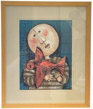 Vintage Graciela Rodo Boulanger RED BIRD IN ARMS Original Framed Lithograph