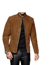 Blouson homme cuir daim véritable 100 % souple bombardier motard moto...