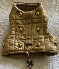 Luxury XXS Gold Lambskin Dog Harness/Swarovski Crystal Diva Dangle/Chien Coature